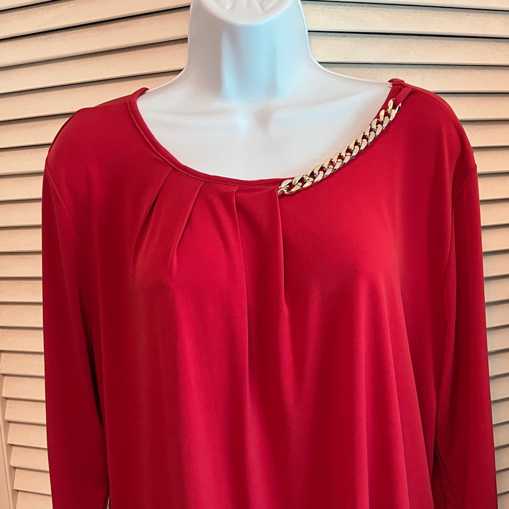 Bon Worth Red Blouse with Chain Accent